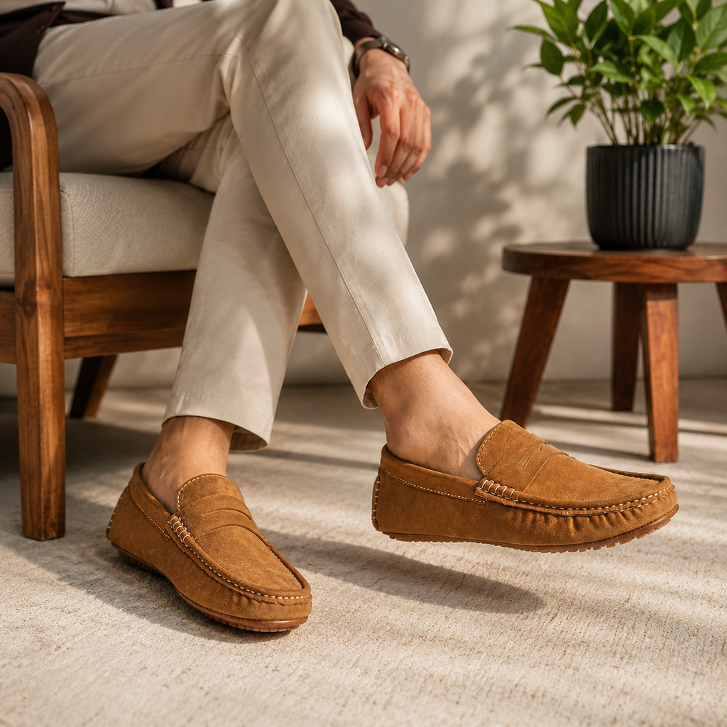 Tan Brown Medicated Suede Loafers – Premium Daily Wear