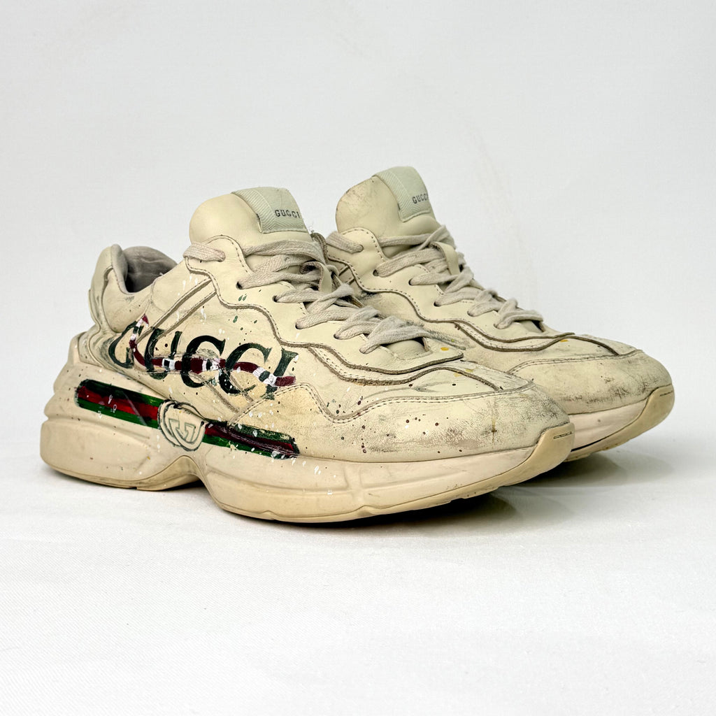 GUCCI MEN'S LEATHER RHYTON SNEAKERS / MODIFIED PAINTED