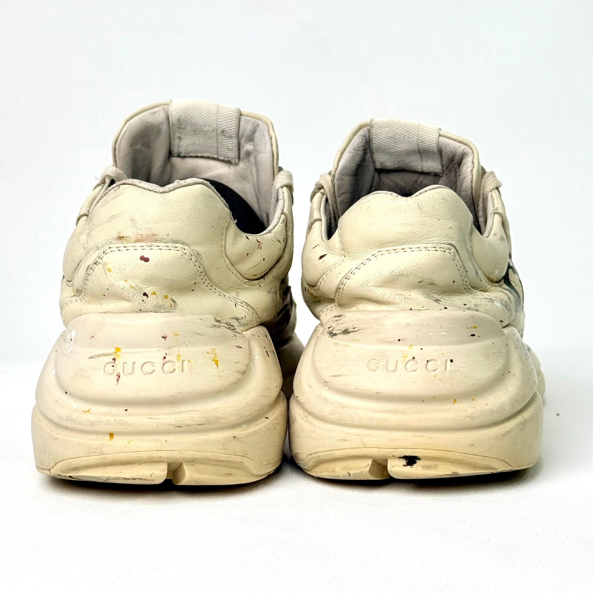 GUCCI MEN'S LEATHER RHYTON SNEAKERS / MODIFIED PAINTED