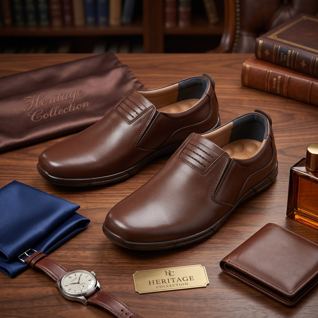 Premium Brown Leather Slip-On Formal Shoes for Men