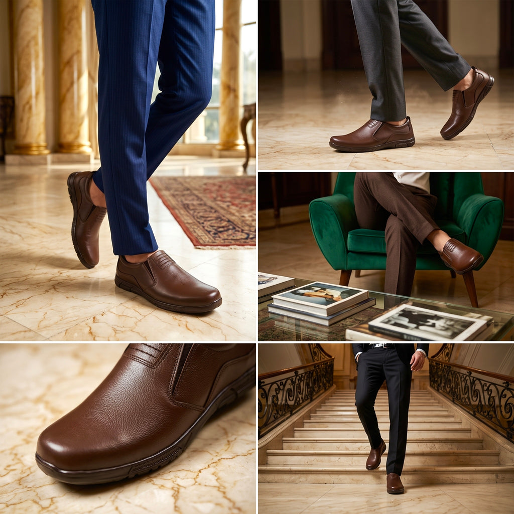 Premium Brown Leather Slip-On Formal Shoes for Men
