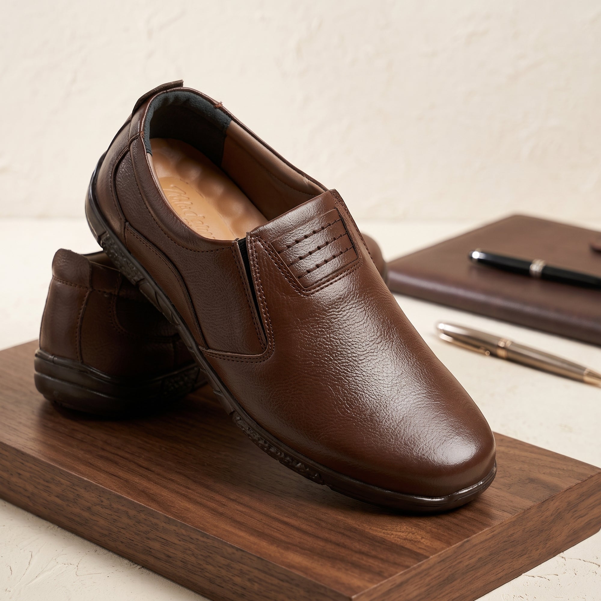 Premium Brown Leather Slip-On Formal Shoes for Men