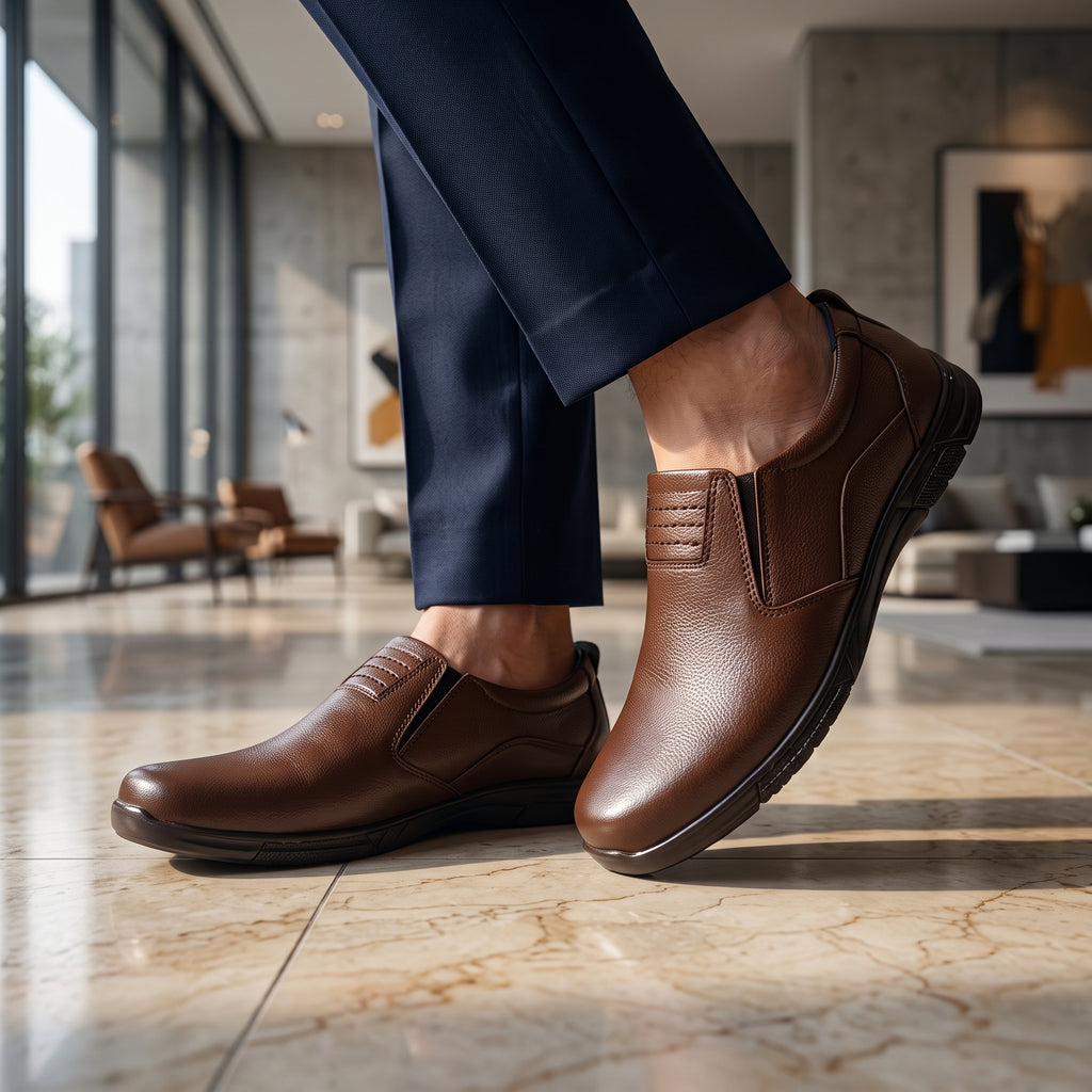 Premium Brown Leather Slip-On Formal Shoes for Men