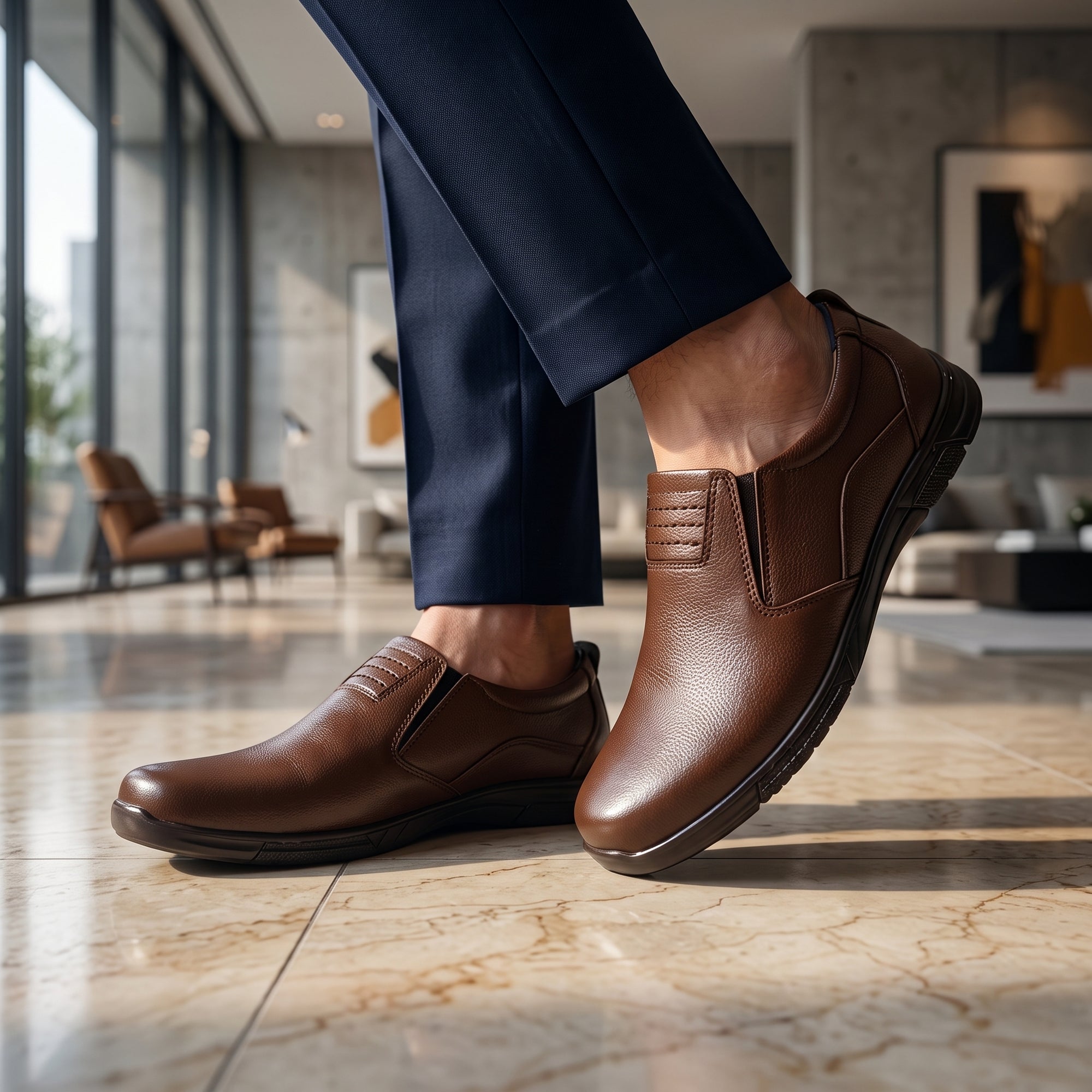 Premium Brown Leather Slip-On Formal Shoes for Men