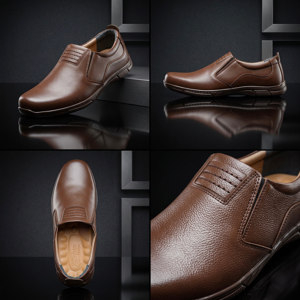 Premium Brown Leather Slip-On Formal Shoes for Men