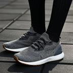 Grey Knit Running Sneakers – Lightweight Breathable Comfort Trainers