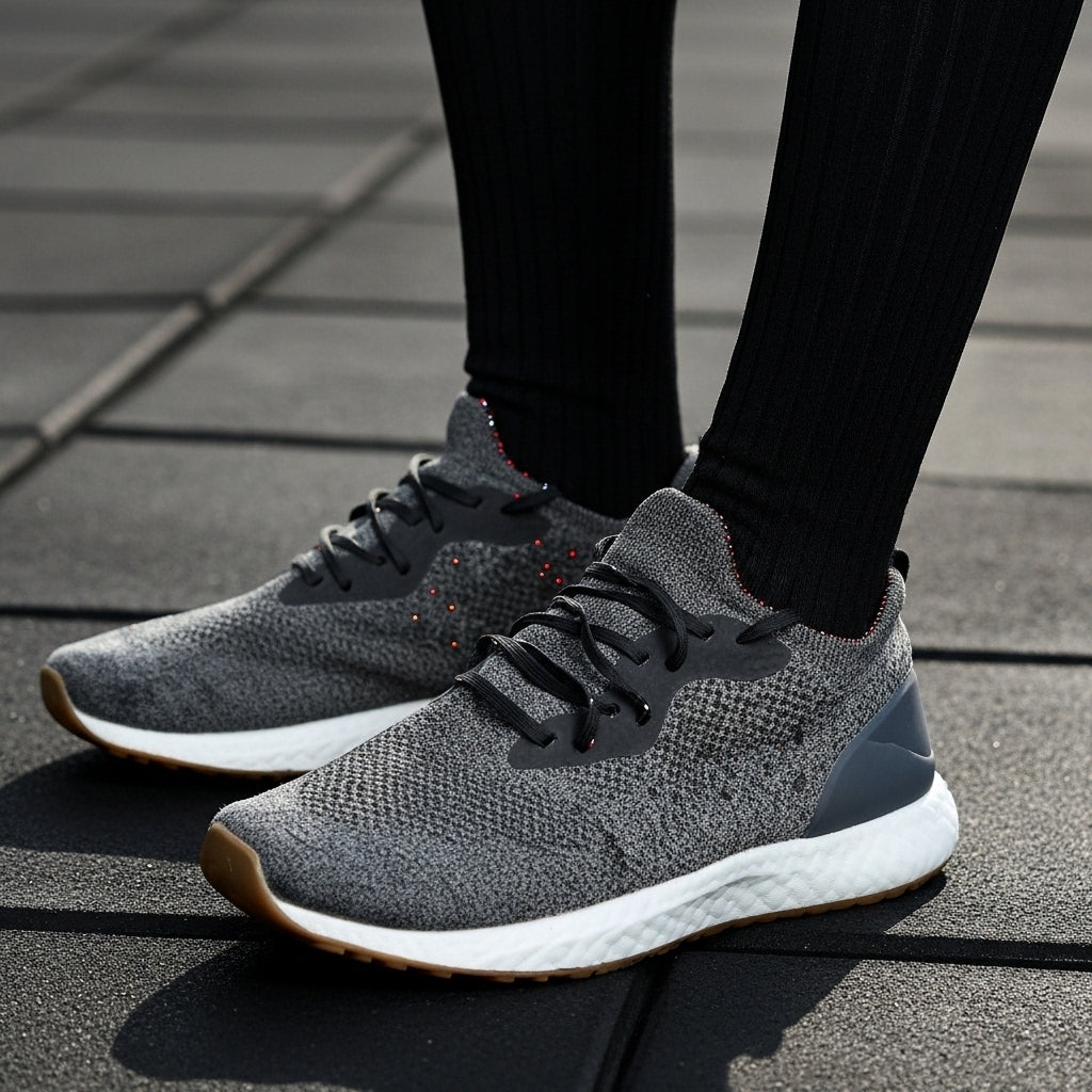 Grey Knit Running Sneakers – Lightweight Breathable Comfort Trainers