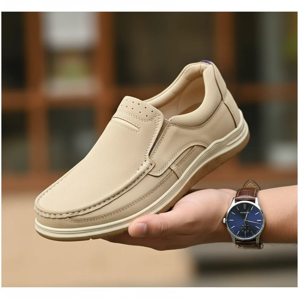 Men’s Beige Soft-Touch Medicated Suede Jogger | Non-Slip Ergonomic Sole – Pure Handmade Comfort
