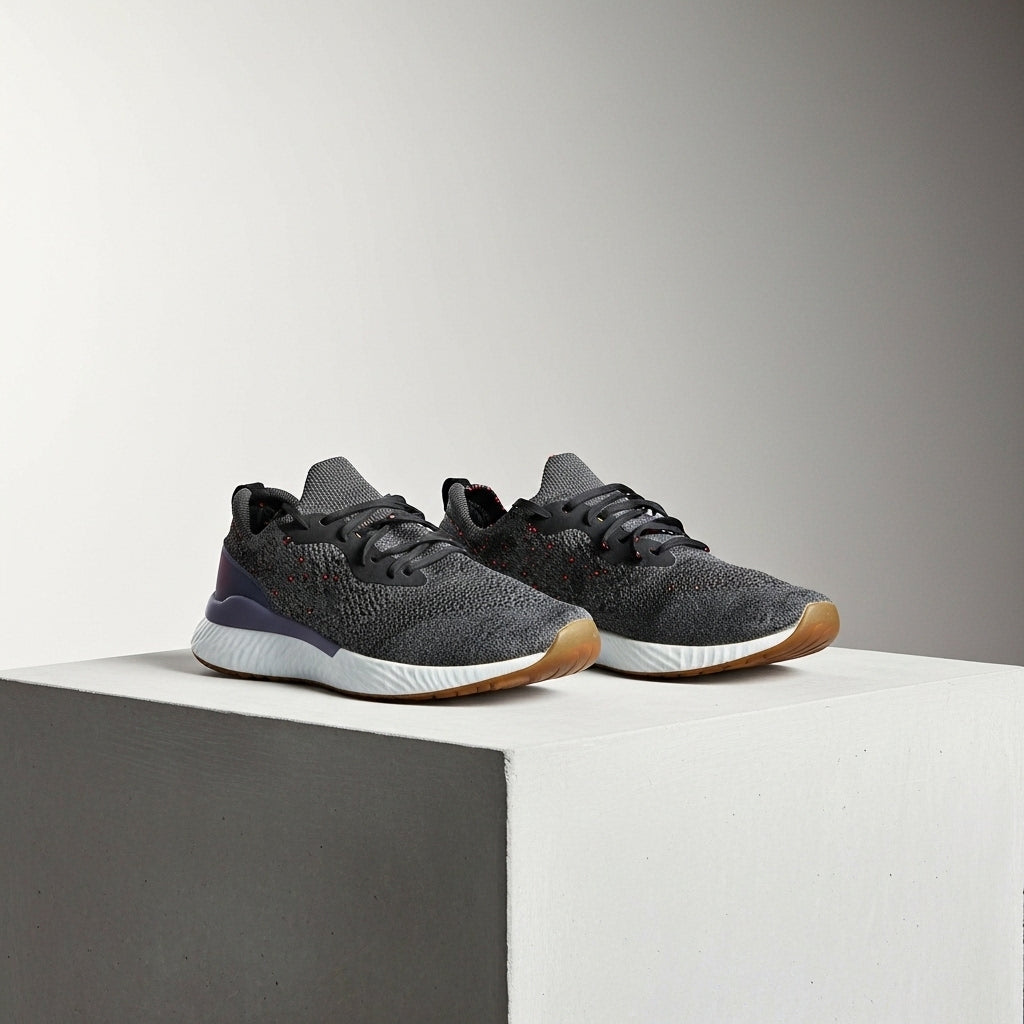 Grey Knit Running Sneakers – Lightweight Breathable Comfort Trainers