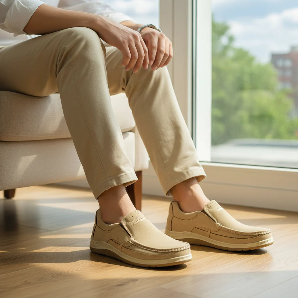 Men’s Beige Soft-Touch Medicated Suede Jogger | Non-Slip Ergonomic Sole – Pure Handmade Comfort