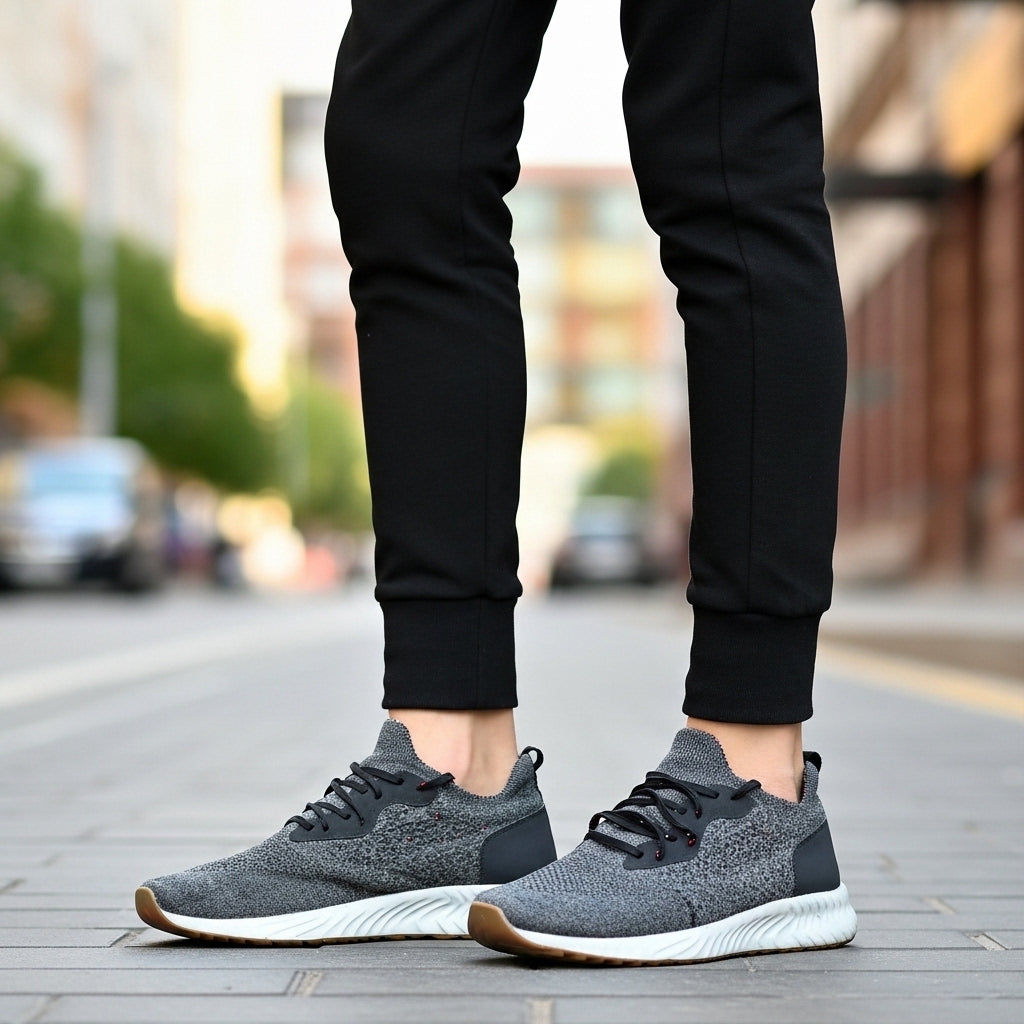 Grey Knit Running Sneakers – Lightweight Breathable Comfort Trainers