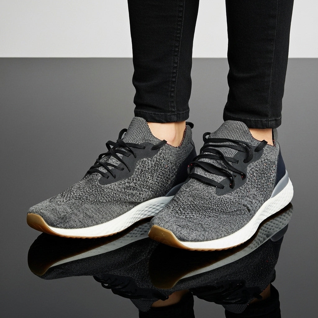 Grey Knit Running Sneakers – Lightweight Breathable Comfort Trainers