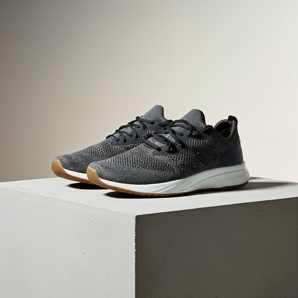 Grey Knit Running Sneakers – Lightweight Breathable Comfort Trainers