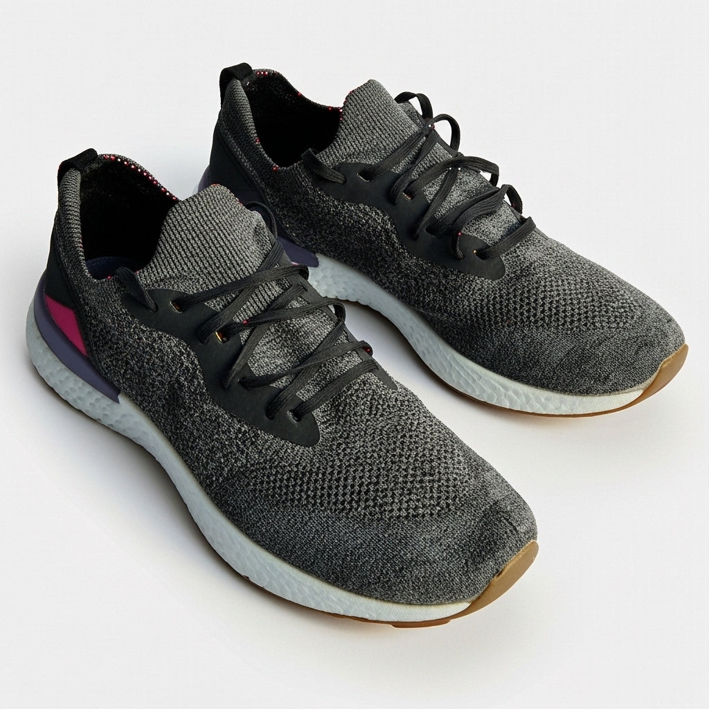 Grey Knit Running Sneakers – Lightweight Breathable Comfort Trainers