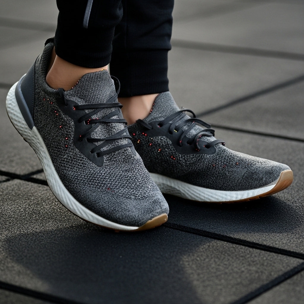 Grey Knit Running Sneakers – Lightweight Breathable Comfort Trainers