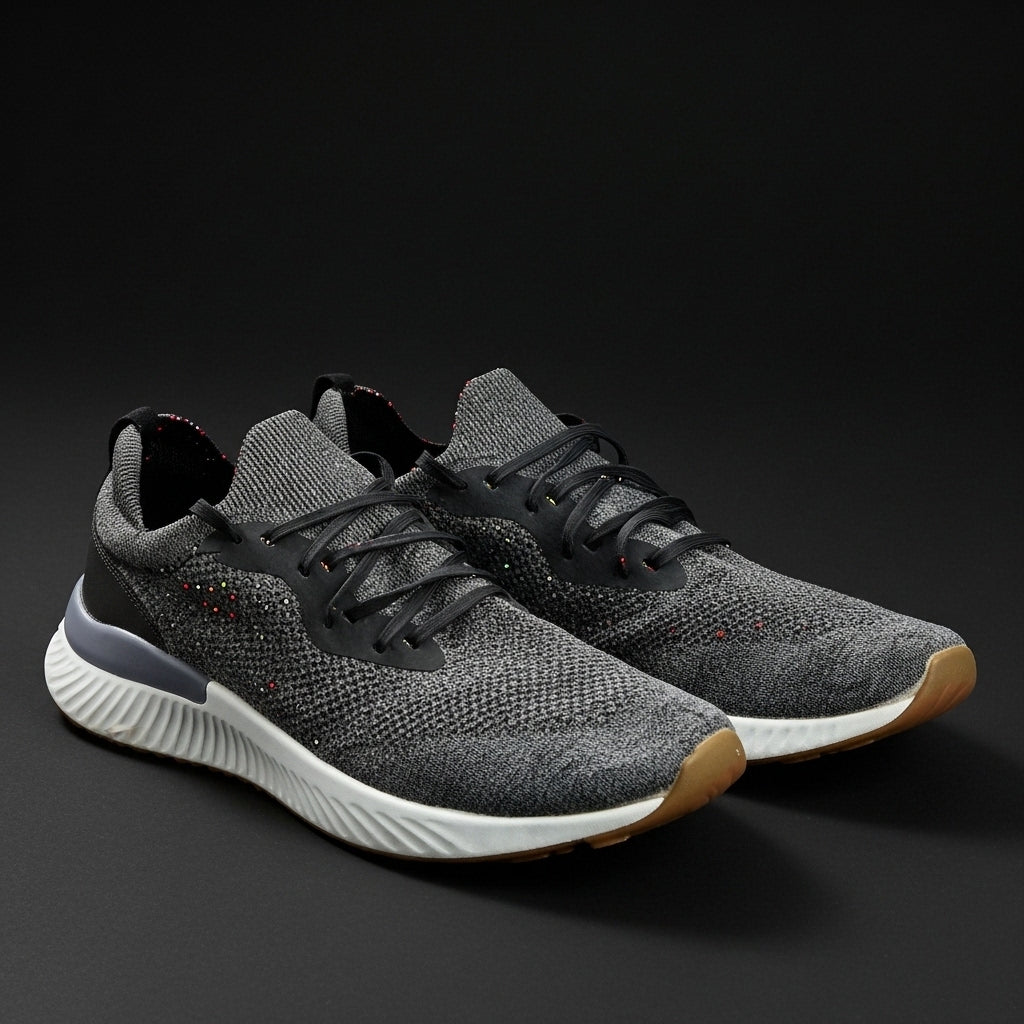Grey Knit Running Sneakers – Lightweight Breathable Comfort Trainers